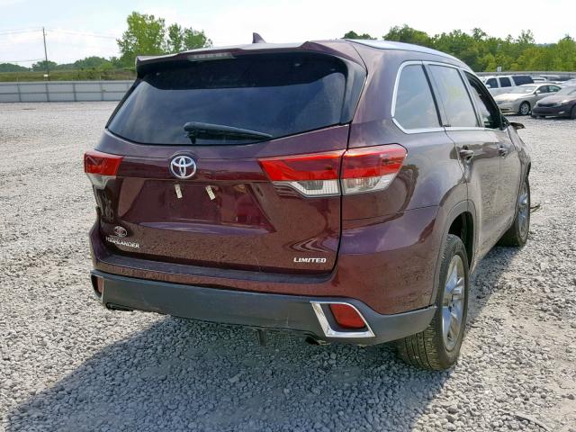 5TDYZRFH8JS281098 - 2018 TOYOTA HIGHLANDER MAROON photo 4