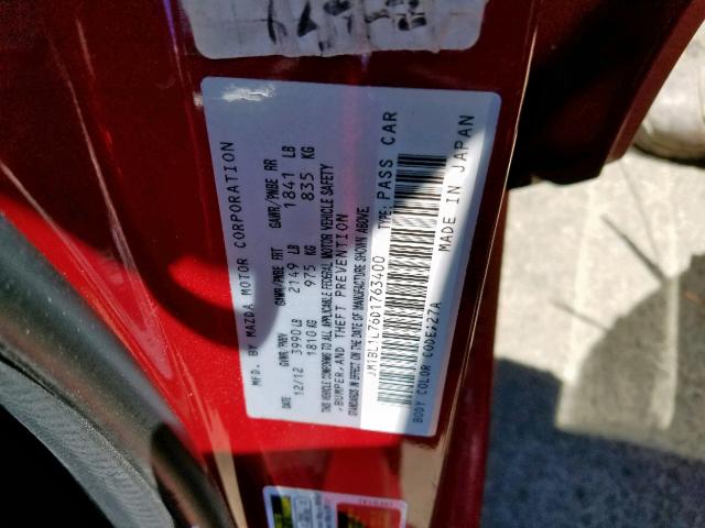 JM1BL1L76D1763400 - 2013 MAZDA 3 I RED photo 10