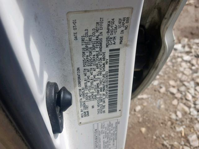 JTEHF21A810033653 - 2001 TOYOTA HIGHLANDER WHITE photo 10