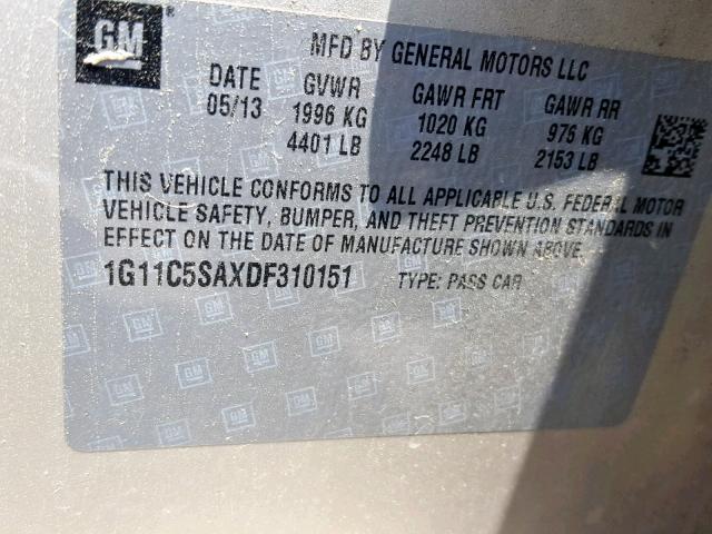 1G11C5SAXDF310151 - 2013 CHEVROLET MALIBU 1LT 金色 照片 10