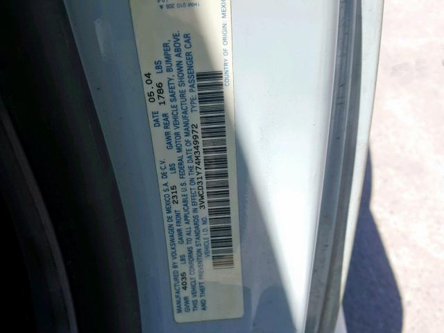 3VWCD31Y74M349972 - 2004 VOLKSWAGEN NEW BEETLE BLUE photo 10