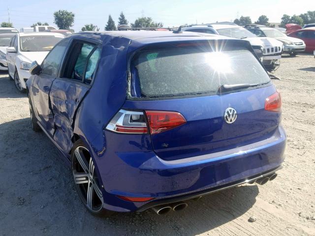 WVWUF7AU0GW223334 - 2016 VOLKSWAGEN GOLF R BLUE photo 3