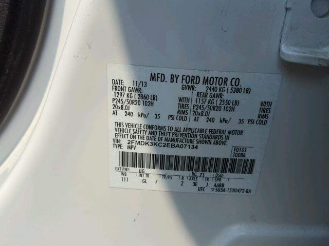 2FMDK3KC2EBA07134 - 2014 FORD EDGE LIMIT WHITE photo 10