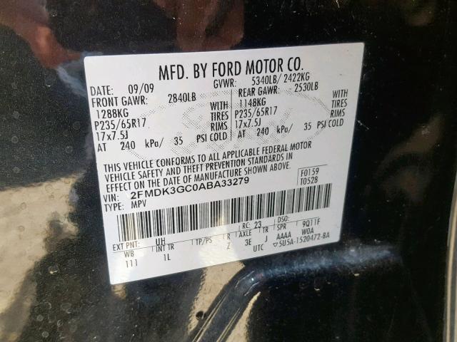 2FMDK3GC0ABA33279 - 2010 FORD EDGE SE CHARCOAL photo 10