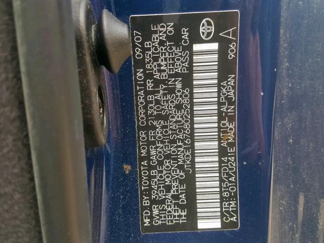 JTKDE167680252806 - 2008 TOYOTA SCION TC 蓝色 照片 10