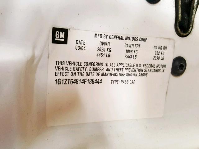 1G1ZT64814F188444 - 2004 CHEVROLET MALIBU MAX 白色 照片 10