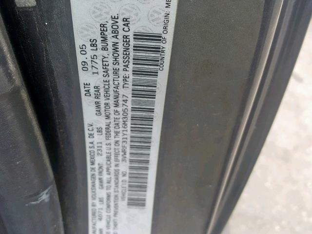 3VWRF31Y16M305747 - 2006 VOLKSWAGEN NEW BEETLE Boz foto 10