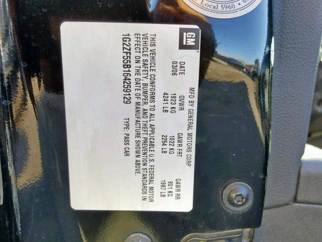 1G2ZF55B164259129 - 2006 PONTIAC G6 SE BLACK photo 10