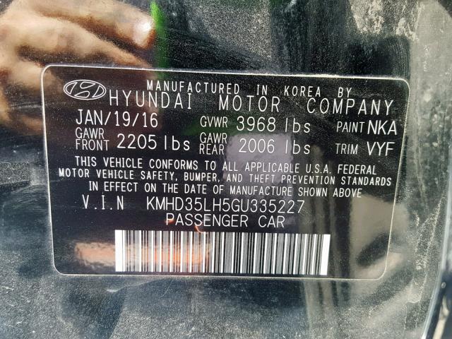 KMHD35LH5GU335227 - 2016 HYUNDAI ELANTRA GT BLACK photo 10