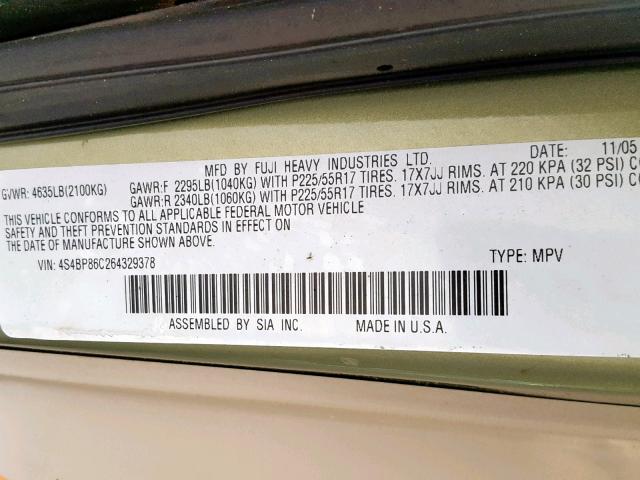 4S4BP86C264329378 - 2006 SUBARU LEGACY OUT GREEN photo 10