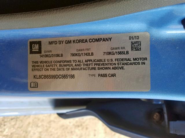 KL8CB6S99DC565186 - 2013 CHEVROLET SPARK LS BLUE photo 10