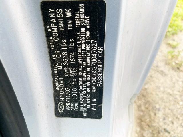 KMHCN36C27U047627 - 2007 HYUNDAI ACCENT SE SILVER photo 10