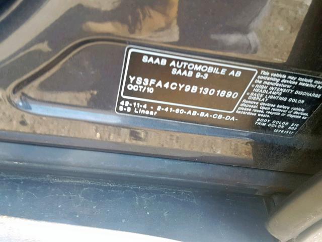 YS3FA4CY9B1301890 - 2011 SAAB 9-3 2.0T GRAY photo 10