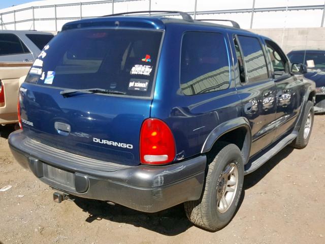 1B4HS38NX2F179899 - 2002 DODGE DURANGO SP BLUE photo 4