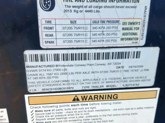 4RACS14228C015972 - 2008 UTILITY TRAILER Qara foto 10