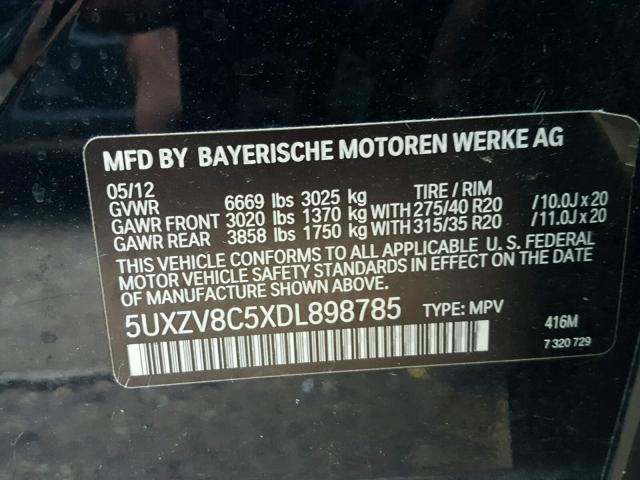 5UXZV8C5XDL898785 - 2013 BMW X5 XDRIVE5 BLUE photo 10