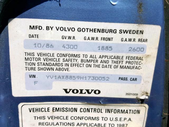 YV1AX8859H1730052 - 1987 VOLVO 245 DL BLUE photo 10