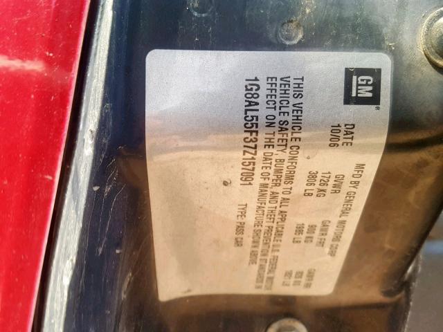 1G8AL55F37Z157091 - 2007 SATURN ION LEVEL RED photo 10