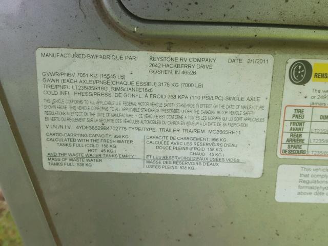 4YDF36629B4702775 - 2011 KEYSTONE MONTANA GRAY photo 10