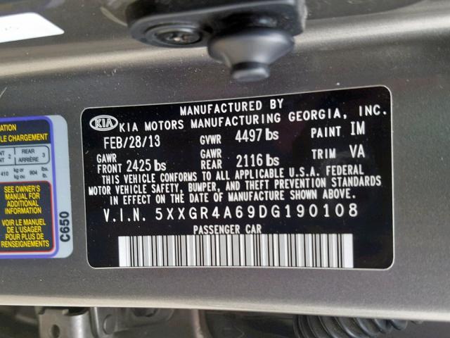 5XXGR4A69DG190108 - 2013 KIA OPTIMA SX SILVER photo 10