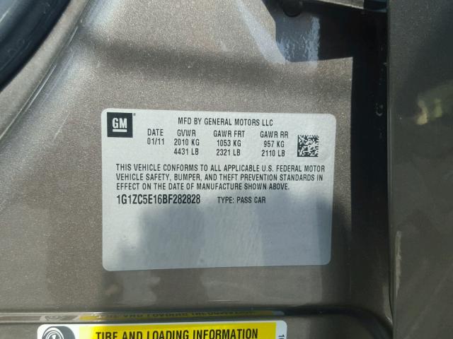 1G1ZC5E16BF282828 - 2011 CHEVROLET MALIBU 1LT 米色 照片 10