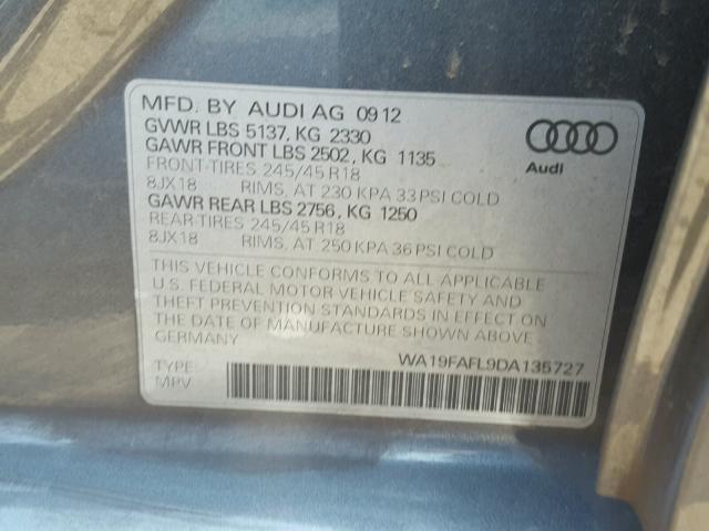 WA19FAFL9DA135727 - 2013 AUDI A4 ALLROAD GRAY photo 10