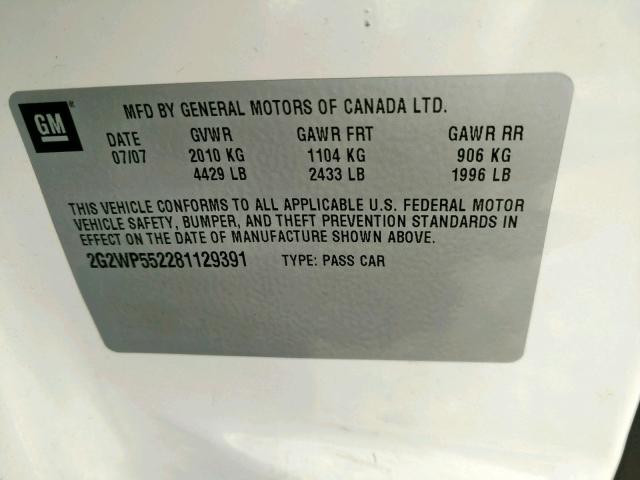 2G2WP552281129391 - 2008 PONTIAC GRAND PRIX WHITE photo 10