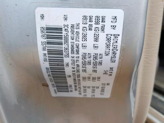 3C4FY58B82T363755 - 2002 CHRYSLER PT CRUISER SILVER photo 10