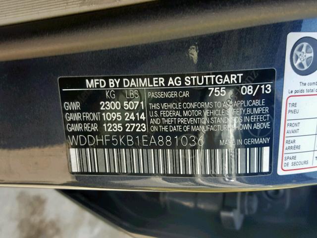 WDDHF5KB1EA881036 - 2014 MERCEDES-BENZ E 350 GRAY photo 10