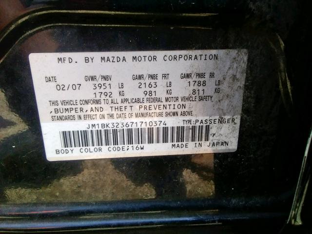 JM1BK323671710374 - 2007 MAZDA 3 S BLACK photo 10