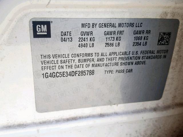 1G4GC5E34DF285788 - 2013 BUICK LACROSSE SILVER photo 10