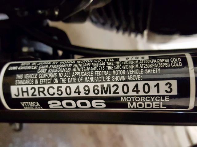 JH2RC50496M204013 - 2006 HONDA VT750 CA ORANGE photo 10