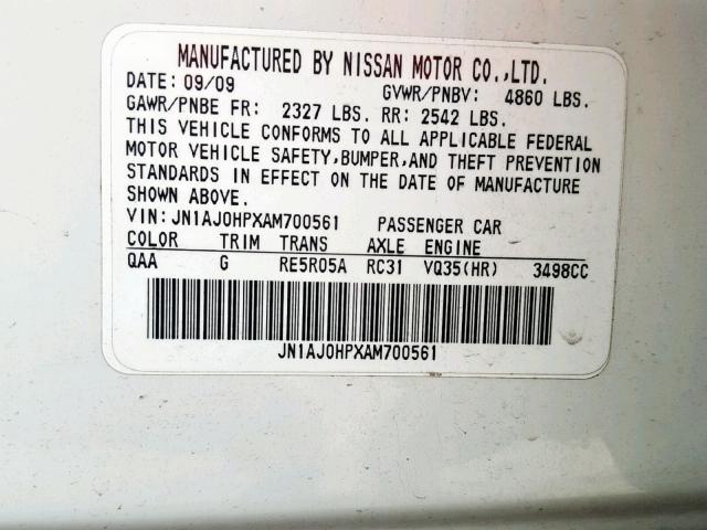 JN1AJ0HPXAM700561 - 2010 INFINITI EX35 BASE WHITE photo 10