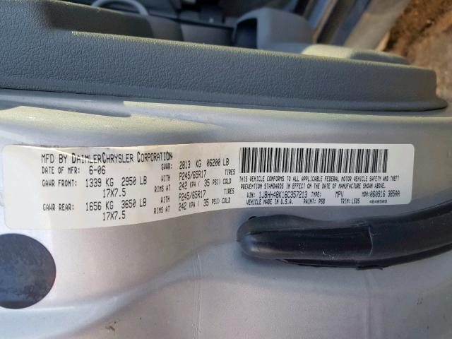 1J8HH48K16C357213 - 2006 JEEP COMMANDER SILVER photo 10