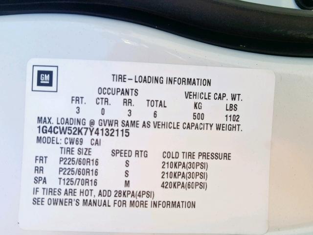 1G4CW52K7Y4132115 - 2000 BUICK PARK AVENU WHITE photo 10