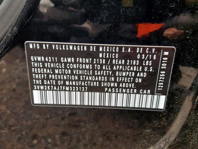 3VW2K7AJ7FM323127 - 2015 VOLKSWAGEN JETTA BASE BLACK photo 10
