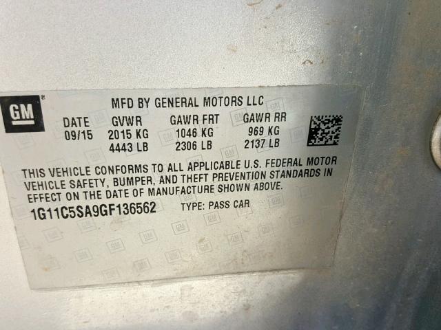 1G11C5SA9GF136562 - 2016 CHEVROLET MALIBU LIM 银色 照片 10