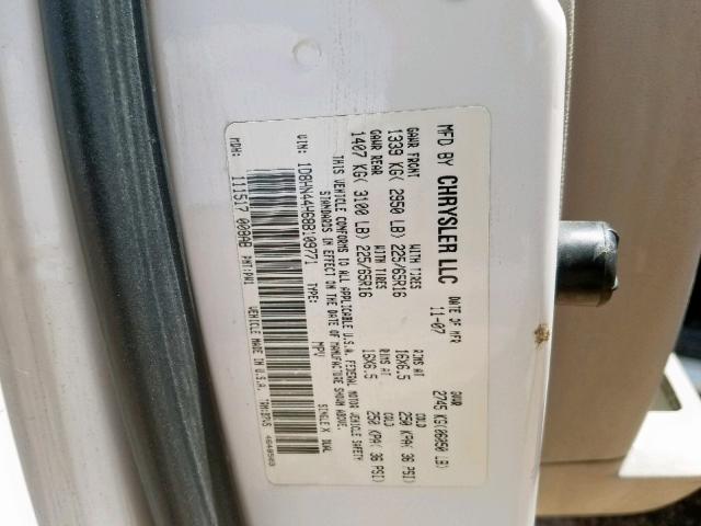 1D8HN44H68B109771 - 2008 DODGE GRAND CARA WHITE photo 10