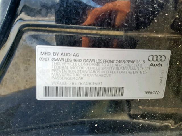 WAUBF78E78A083591 - 2008 AUDI A4 S-LINE BLACK photo 10