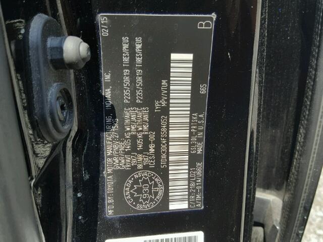 5TDXK3DC4FS584052 - 2015 TOYOTA SIENNA SPO BLACK photo 10