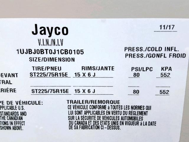 1UJBJ0BT0J1CB0105 - 2018 JAYCO EAGLE  BROWN photo 10