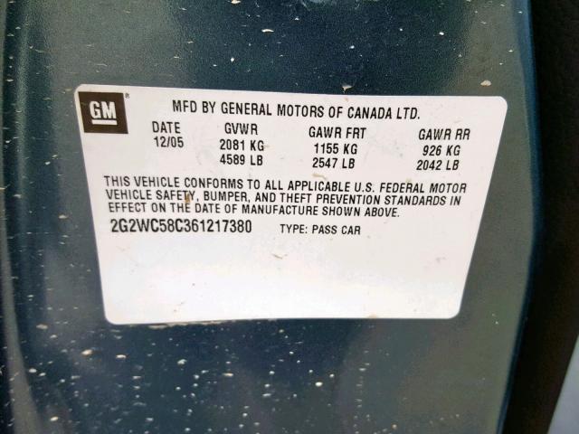 2G2WC58C361217380 - 2006 PONTIAC GRAND PRIX BLUE photo 10