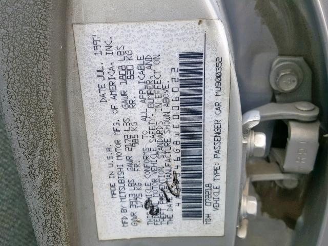 4A3AJ46G8WE006022 - 1998 MITSUBISHI GALANT DE SILVER photo 10