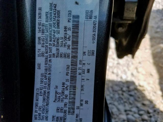 3FADP4FJ0EM243242 - 2014 FORD FIESTA TIT GRAY photo 10