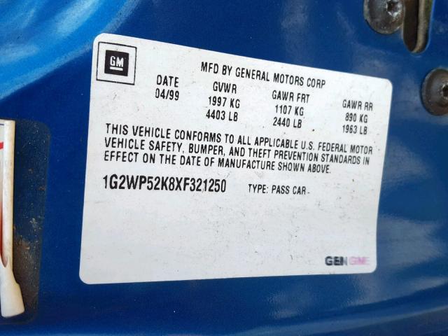 1G2WP52K8XF321250 - 1999 PONTIAC GRAND PRIX BLUE photo 10