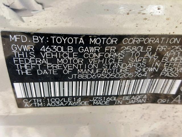 JT8BD69S050205764 - 2005 LEXUS GS 300 SILVER photo 10