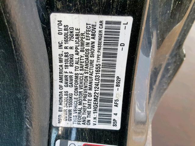 1HGEM22124L031655 - 2004 HONDA CIVIC DX V BLACK photo 10