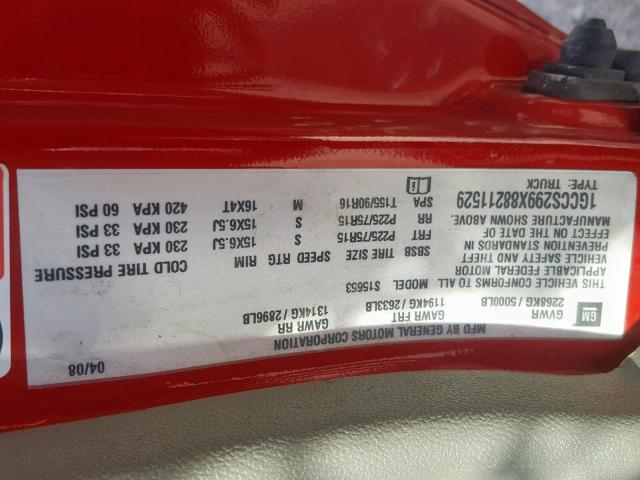 1GCCS299X88211529 - 2008 CHEVROLET COLORADO L RED photo 10