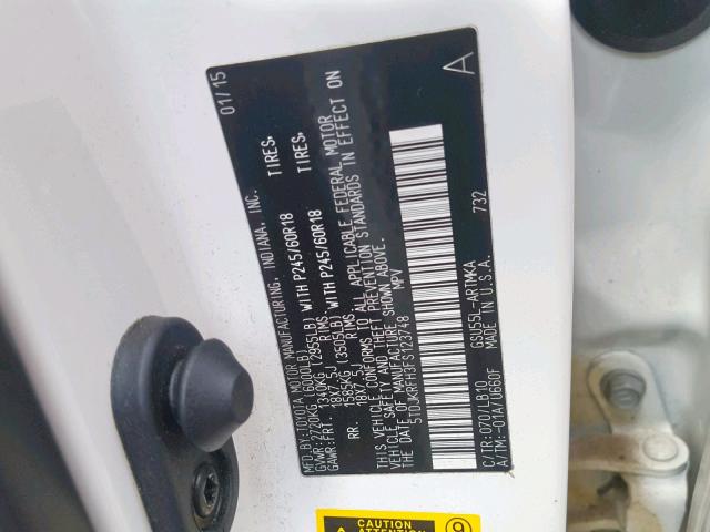 5TDJKRFH3FS123748 - 2015 TOYOTA HIGHLANDER WHITE photo 10