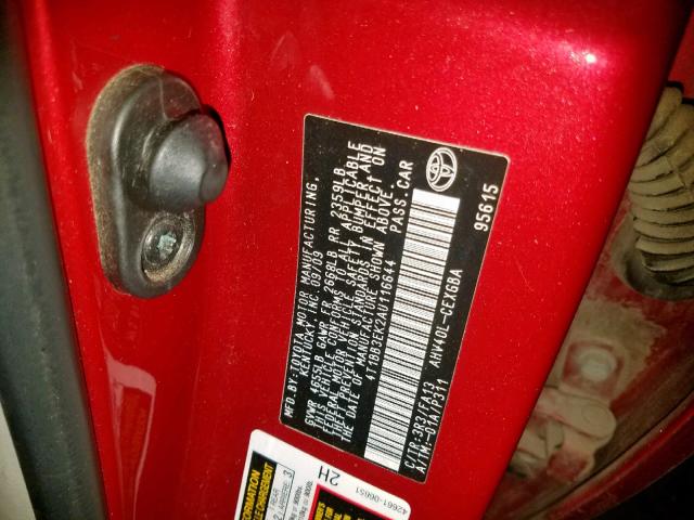 4T1BB3EK2AU116644 - 2010 TOYOTA CAMRY HYBR RED photo 10